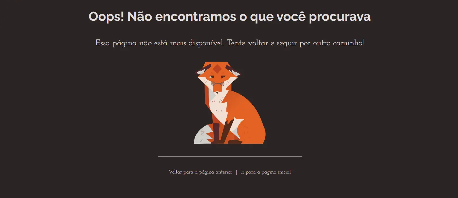 Ilustração da raposa na Hero Section e na página 404.